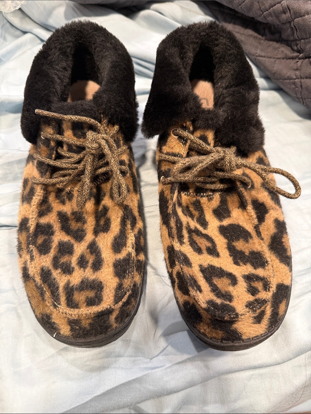 Hey Dude Leopard Print Fleece-Lined Lace-Up Slippers - Brown & Black